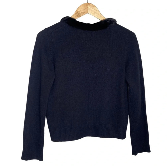 Yves Salomon Black Cashmere Mink Fur Trim Cardigan Blazer Jacket Women's Large - Picture 5 of 9